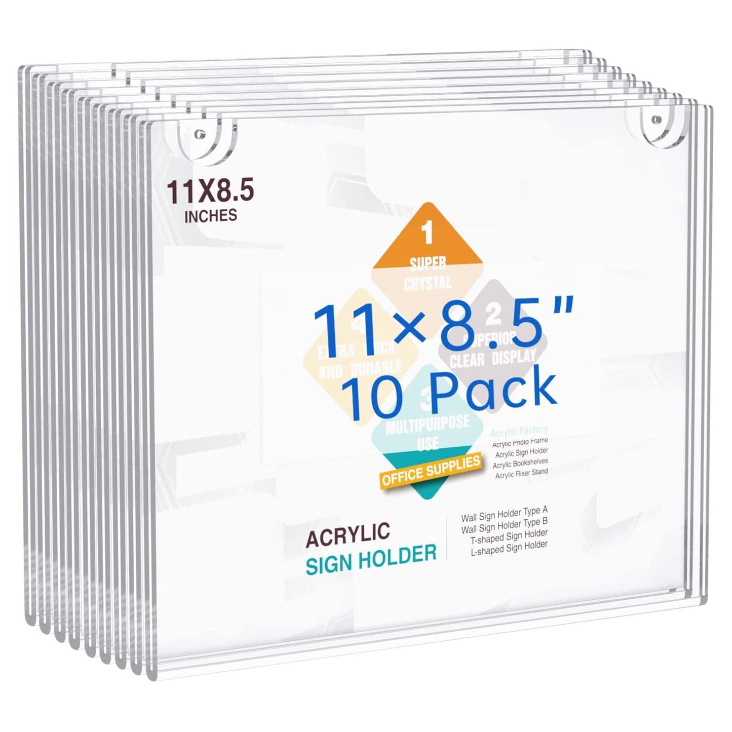 Acrylic Wall Sign Holder horizontal- 10 pack