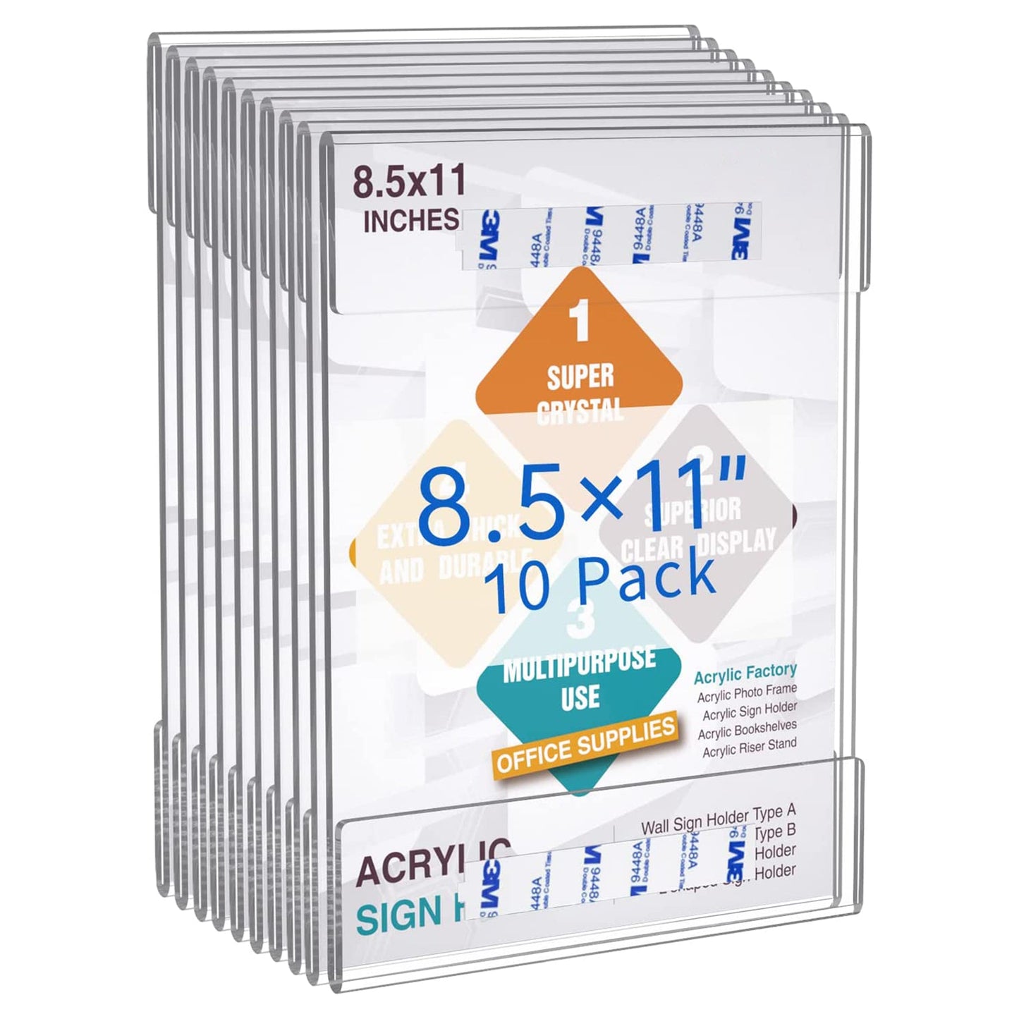 Wall Mount Acrylic Sign Holder-pack 0f 10
