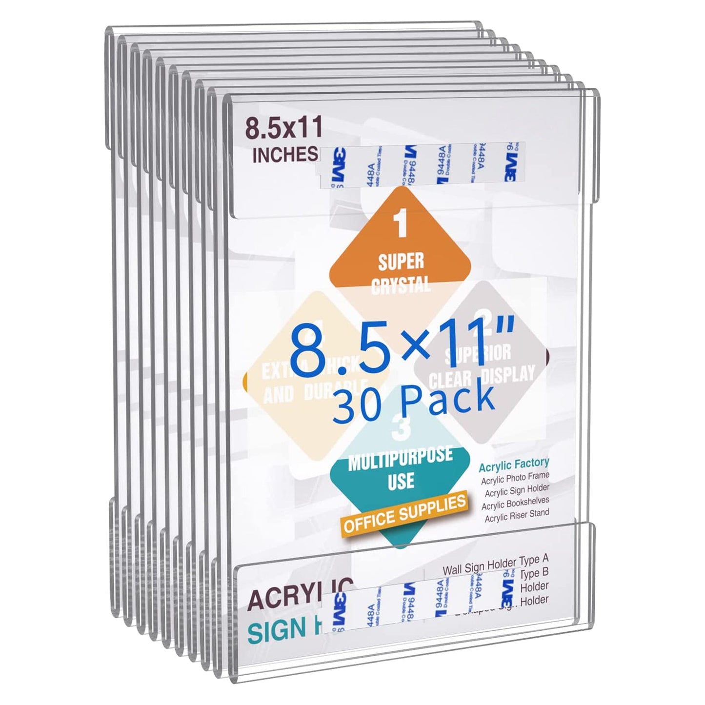 Wall Mount Acrylic Sign Holder-pack 0f 30