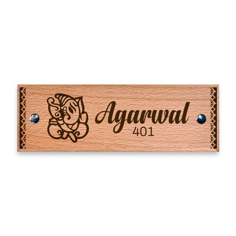 Ganesha - Wooden Name Plate