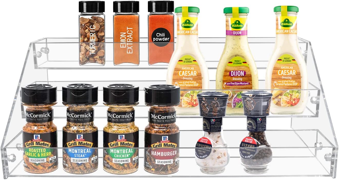 Spice Rack, Seasoning Organizer, Clear Acrylic Vertical Shelves Organizer Countertop, Kitchen Organization & Storage