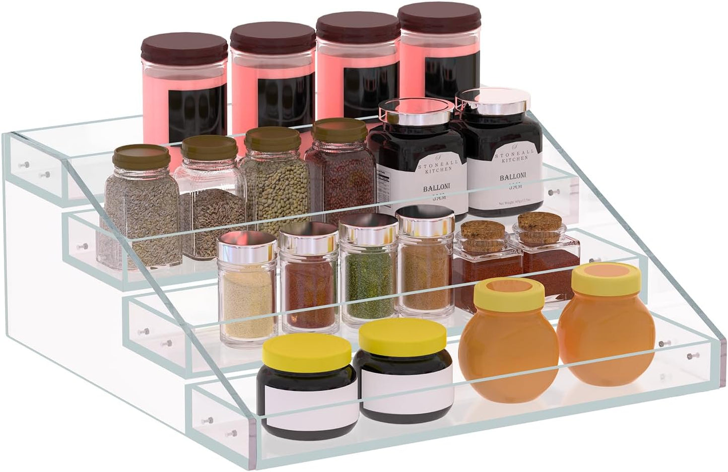 Spice Rack, Seasoning Organizer, Clear Acrylic Vertical Shelves Organizer Countertop, Kitchen Organization & Storage