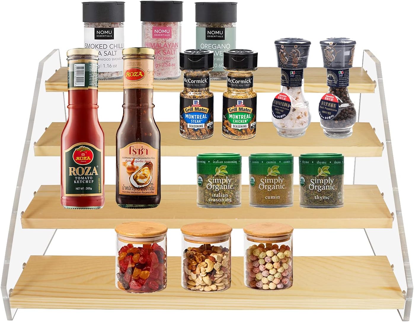 Spice Rack, Seasoning Organizer, Clear Acrylic Vertical Shelves Organizer Countertop, Kitchen Organization & Storage