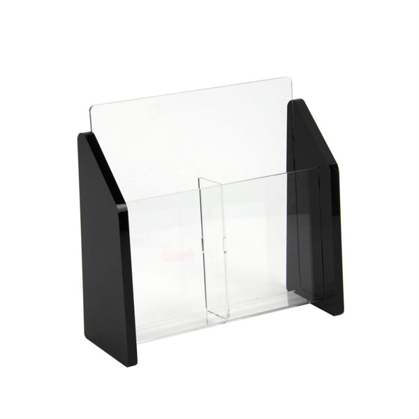 2 Pocket Tri Fold Pamphlet Holder Clear Acrylic with Black Sides
