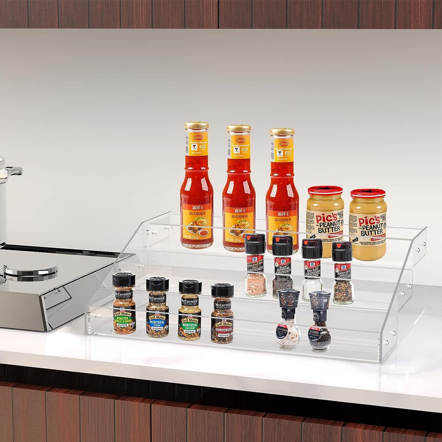 Spice Rack, Seasoning Organizer, Clear Acrylic Vertical Shelves Organizer Countertop, Kitchen Organization & Storage