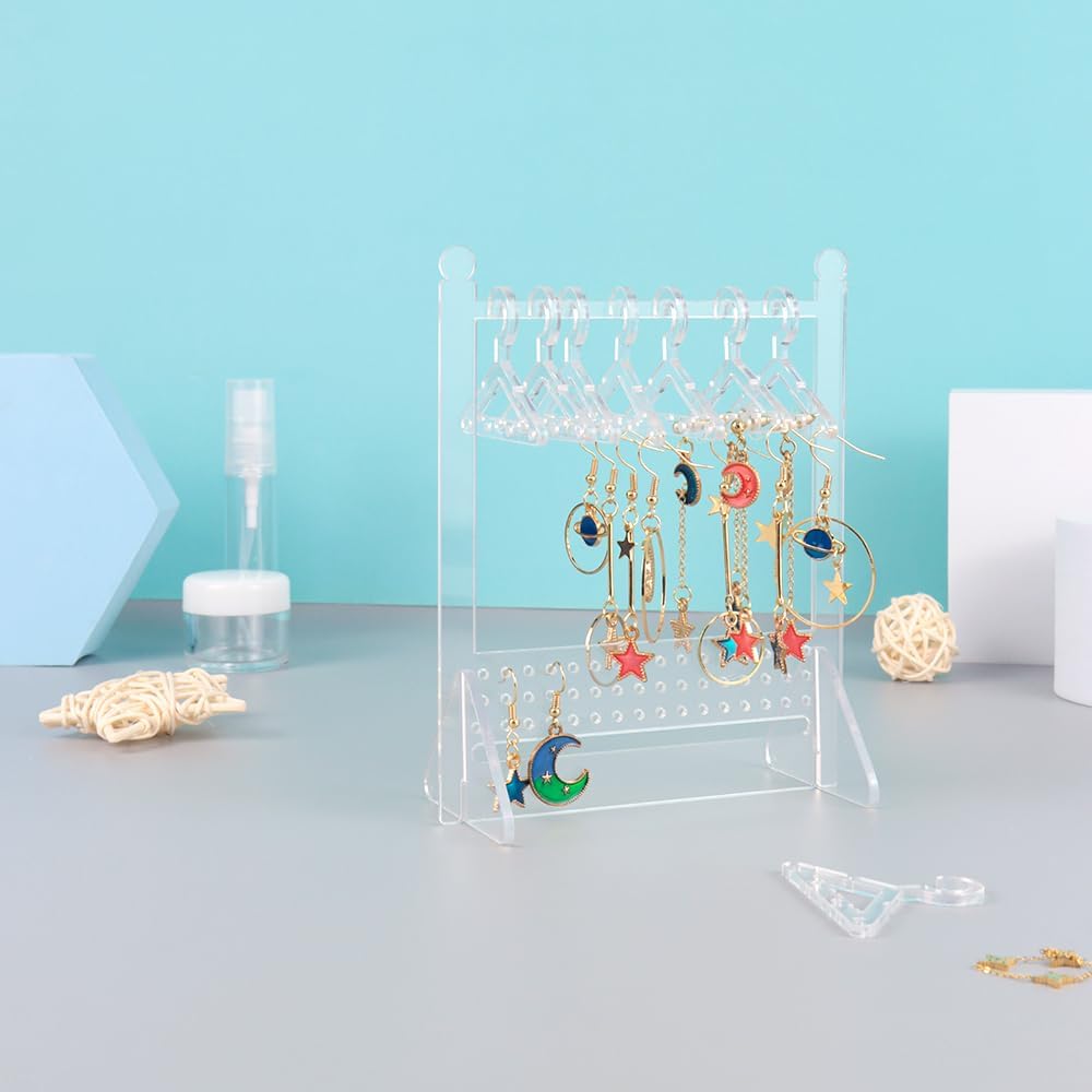 Earring Holder Stand Clear Acrylic Earrings Rack Mini Hangers Display Stand Jewelry Organizer Storage for Women Girls (Clear Earrings Rack)