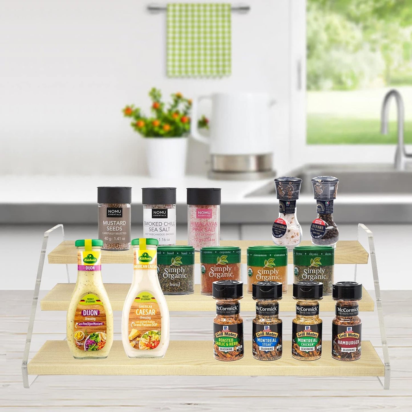 Spice Rack, Seasoning Organizer, Clear Acrylic Vertical Shelves Organizer Countertop, Kitchen Organization & Storage