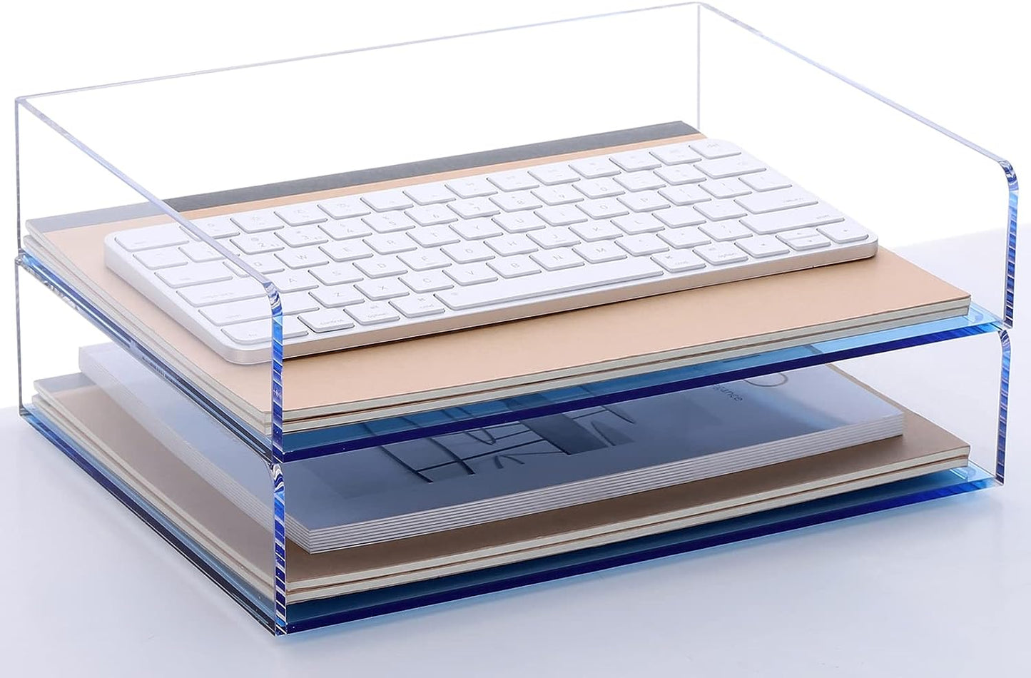 Acrylic Stackable Letter Tray Clear Paper Tray Desk Organizer 4-Tier Desk File Organizer Paper Sorter Holder Document Shelf Tray for Letter/A4,4-Pack