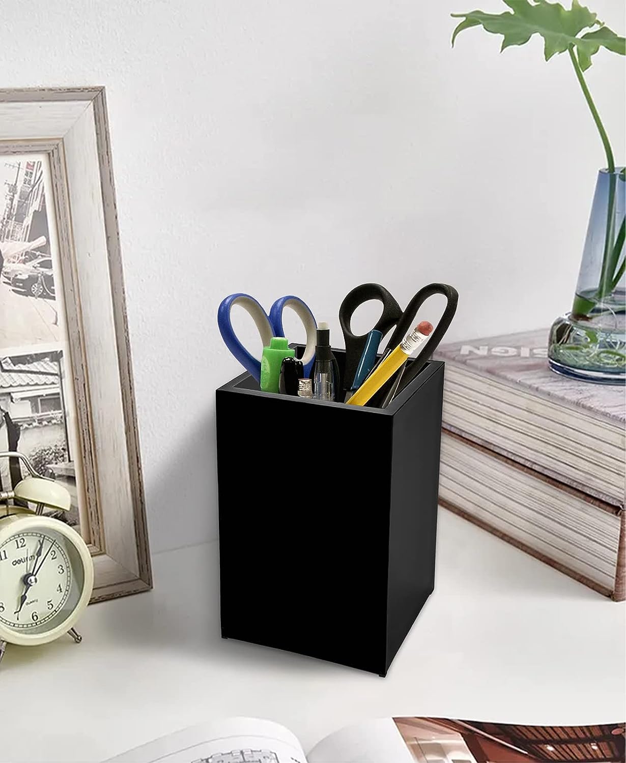 2 Pack Clear Acrylic Pencil Pen Holder Cup,Desk Accessories Holder,Makeup Brush Storage Organizer,Modern Design Desktop Stationery Organizer for Office School Home Supplies,2.6x 2.6x 4 inches