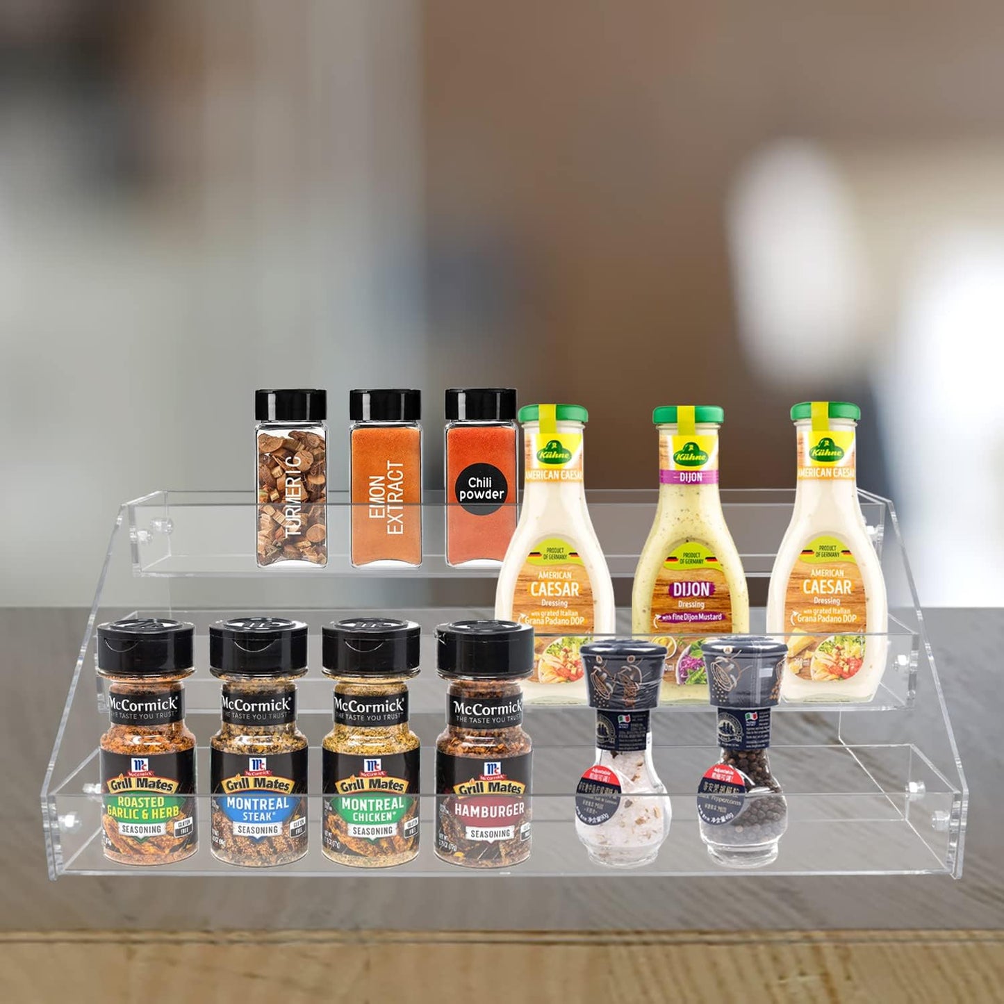 Spice Rack, Seasoning Organizer, Clear Acrylic Vertical Shelves Organizer Countertop, Kitchen Organization & Storage