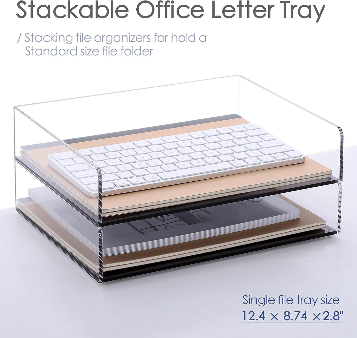 Acrylic Stackable Letter Tray Clear Paper Tray Desk Organizer 4-Tier Desk File Organizer Paper Sorter Holder Document Shelf Tray for Letter/A4,4-Pack