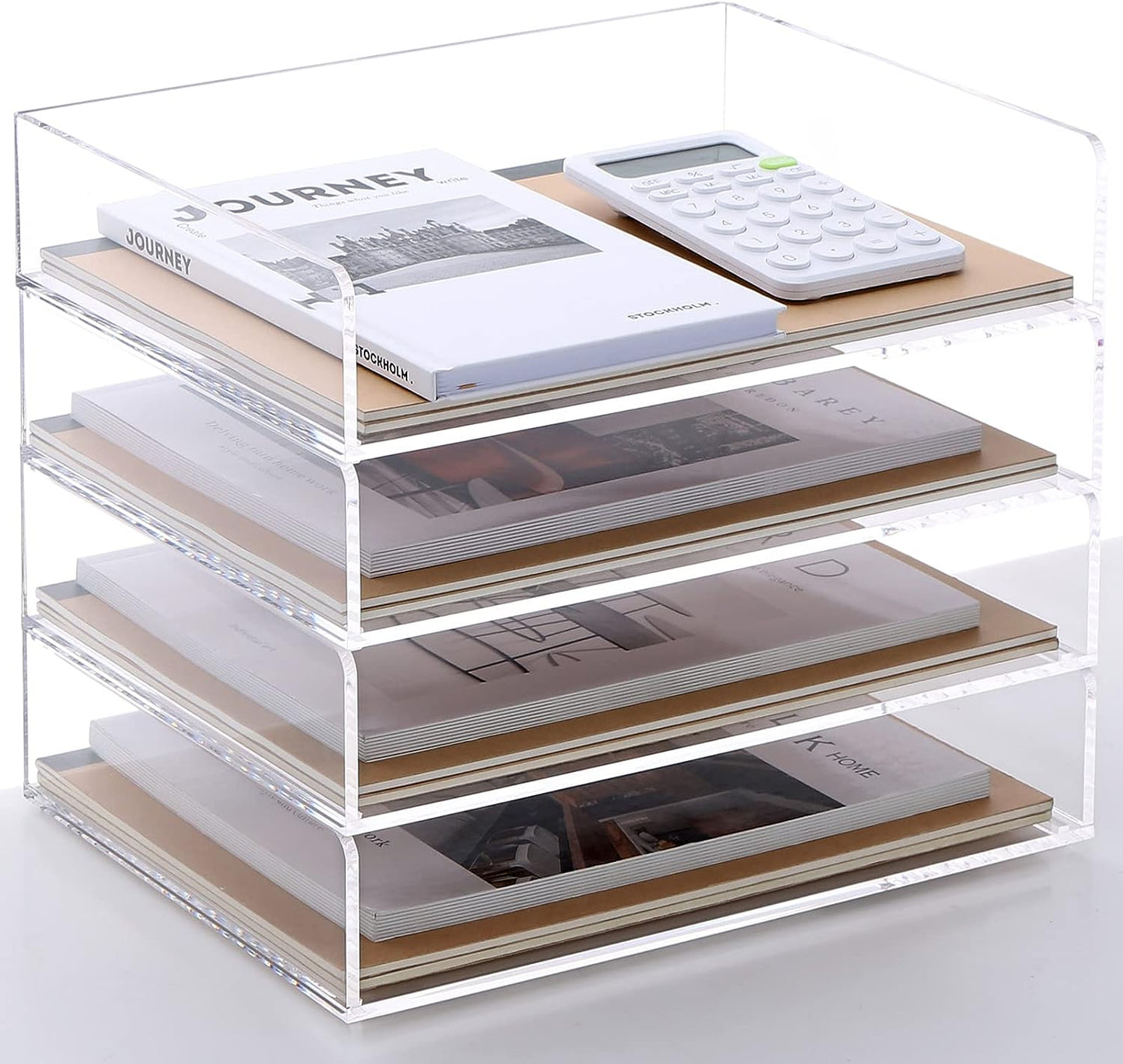 Acrylic Stackable Letter Tray Clear Paper Tray Desk Organizer 4-Tier Desk File Organizer Paper Sorter Holder Document Shelf Tray for Letter/A4,4-Pack