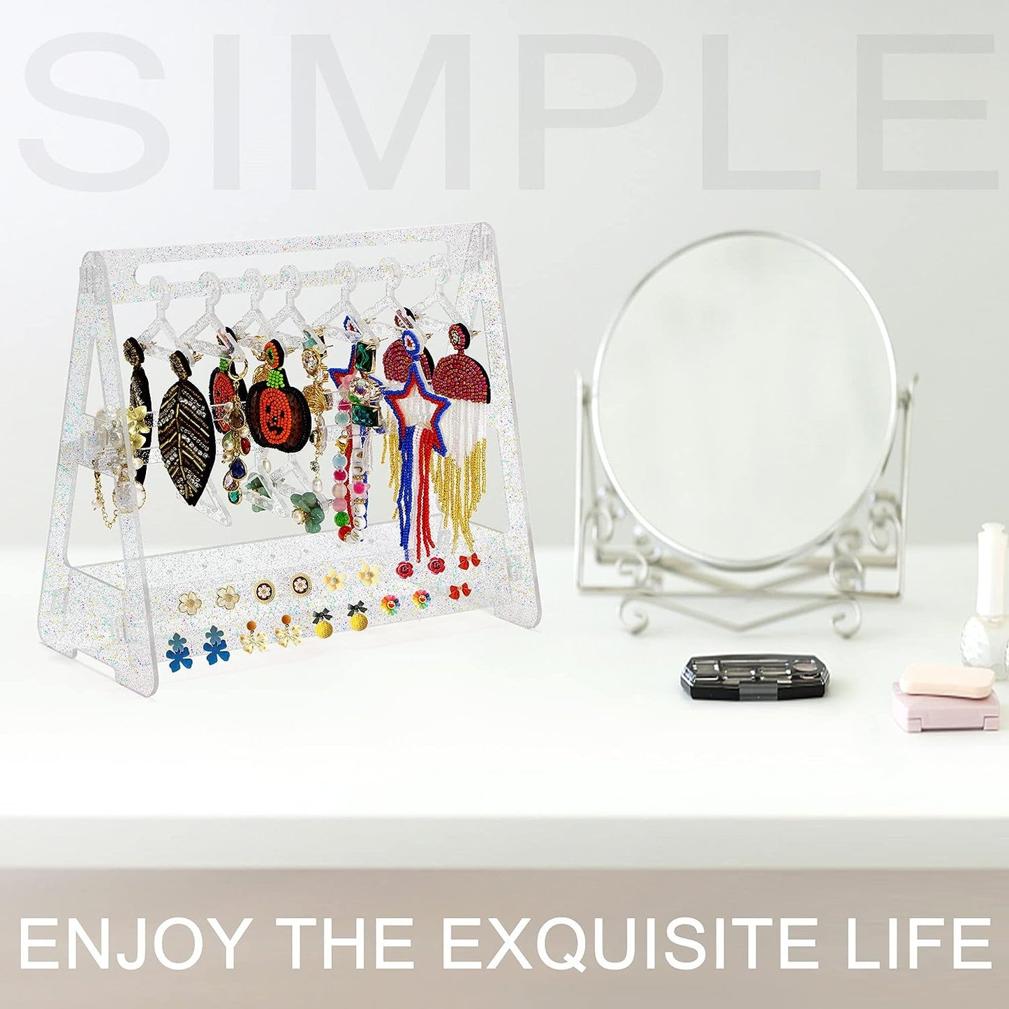 Acrylic Jewelry Earring Ring Necklace Mini Hanger Rack Organizer Bracelet Holder Storage Headband Scrunchie Display Stand For Women Baby Girl(10 hanger)