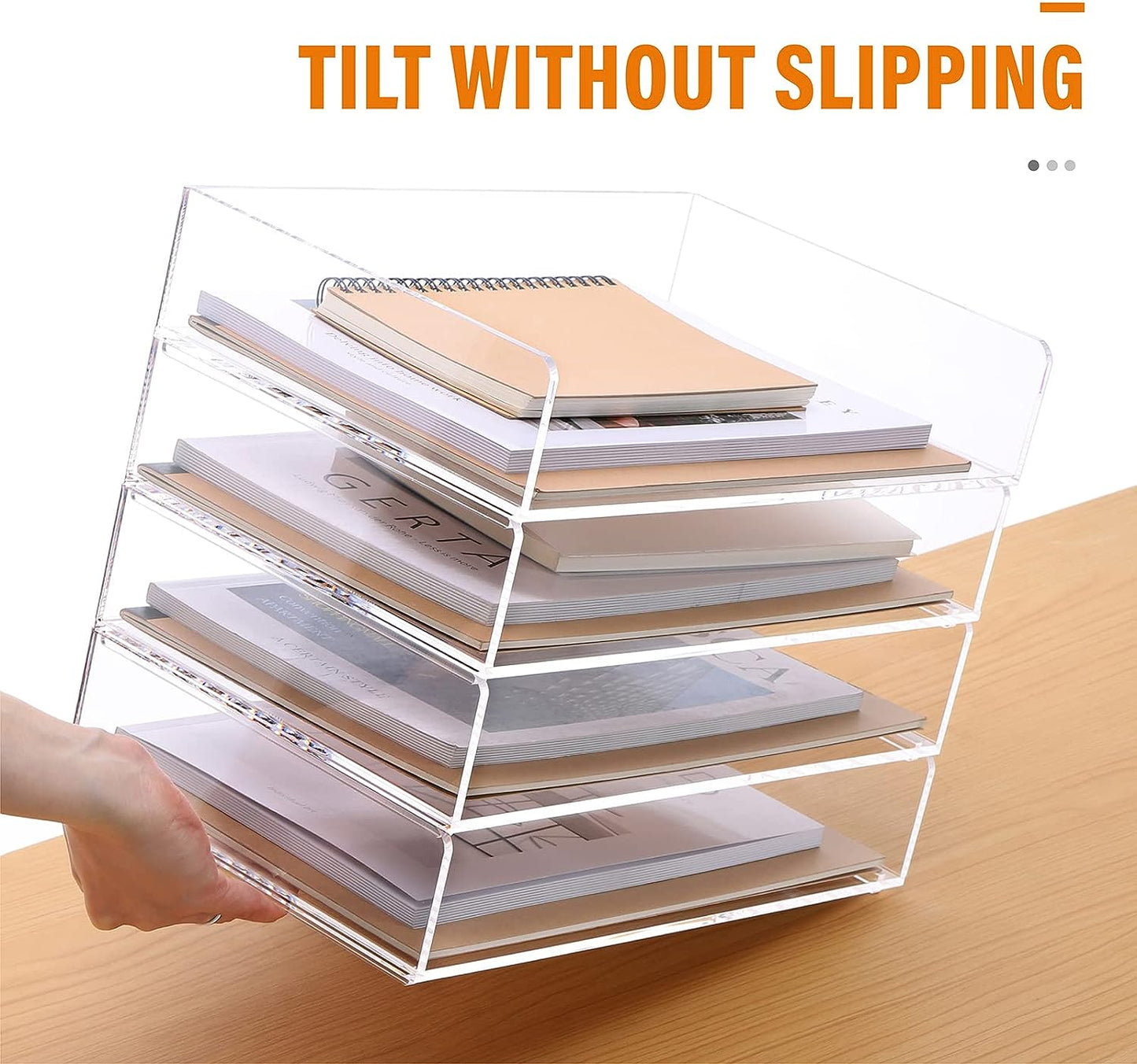 Acrylic Stackable Letter Tray Clear Paper Tray Desk Organizer 4-Tier Desk File Organizer Paper Sorter Holder Document Shelf Tray for Letter/A4,4-Pack