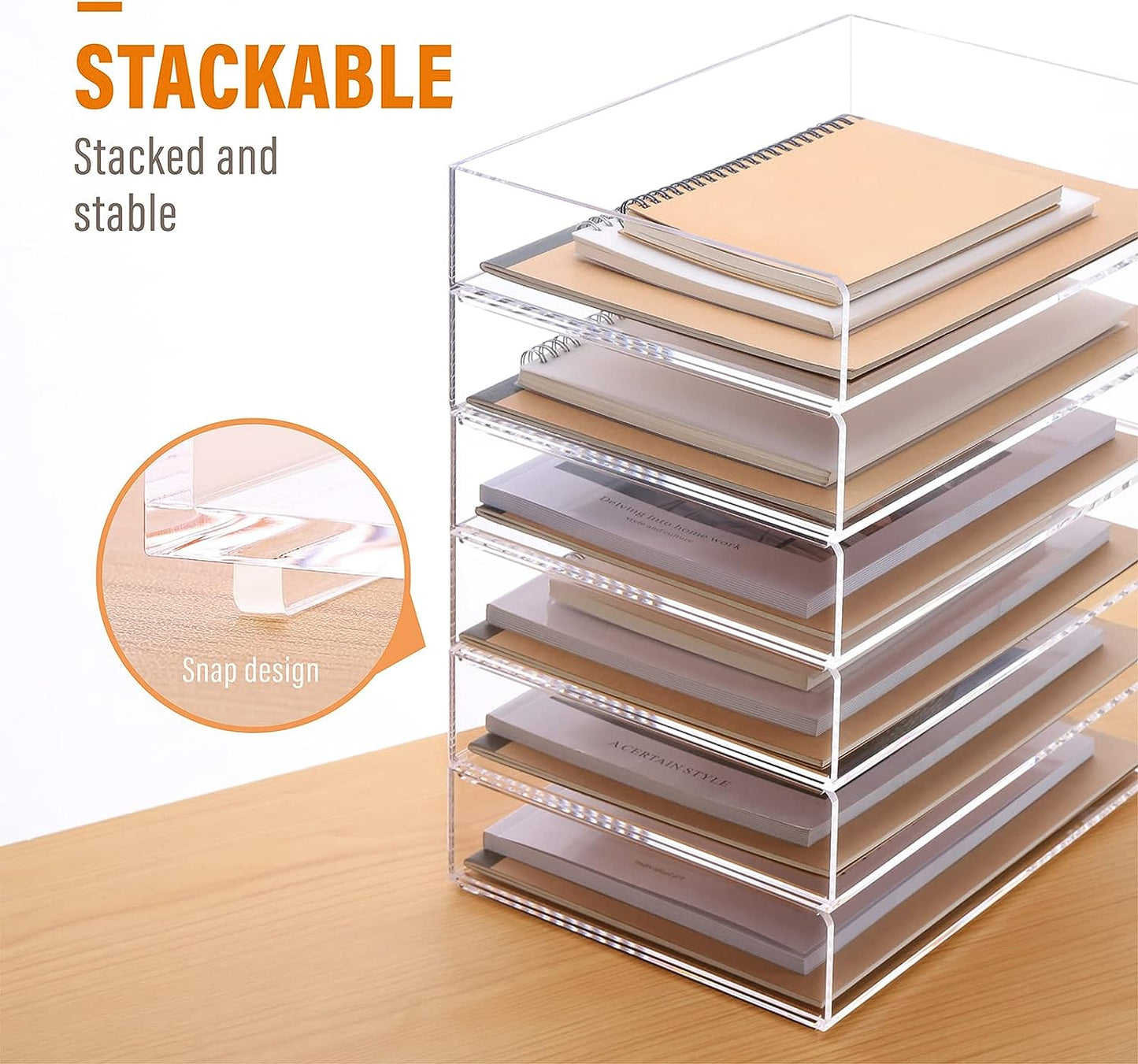 Acrylic Stackable Letter Tray Clear Paper Tray Desk Organizer 4-Tier Desk File Organizer Paper Sorter Holder Document Shelf Tray for Letter/A4,4-Pack