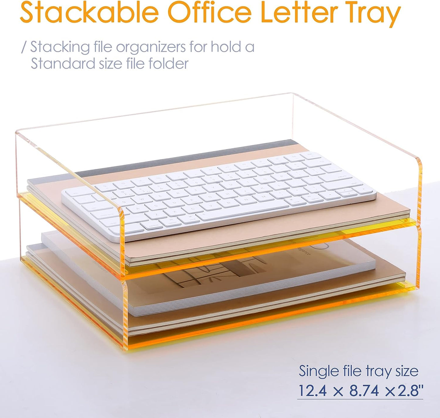 Acrylic Stackable Letter Tray Clear Paper Tray Desk Organizer 4-Tier Desk File Organizer Paper Sorter Holder Document Shelf Tray for Letter/A4,4-Pack
