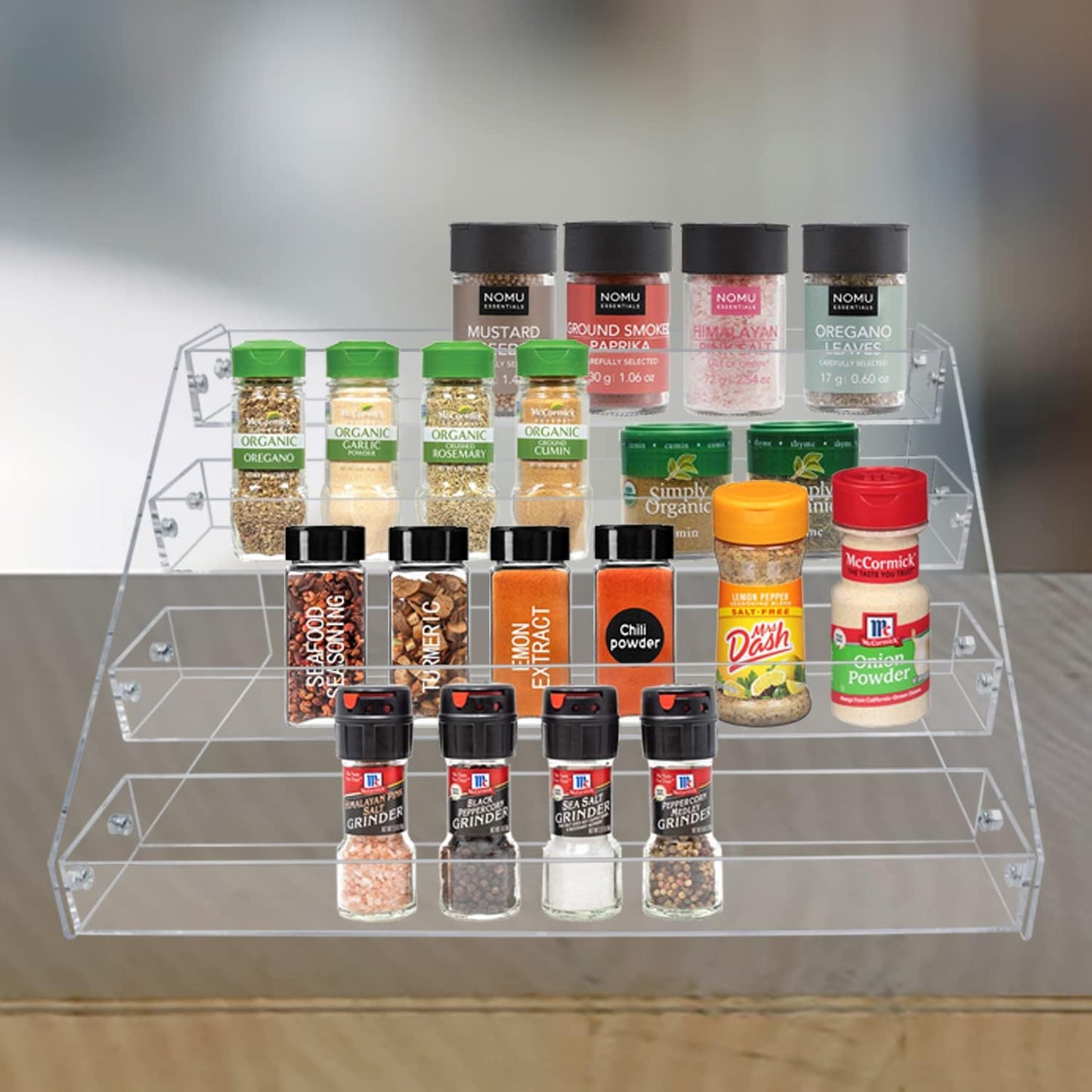 Spice Rack, Seasoning Organizer, Clear Acrylic Vertical Shelves Organizer Countertop, Kitchen Organization & Storage