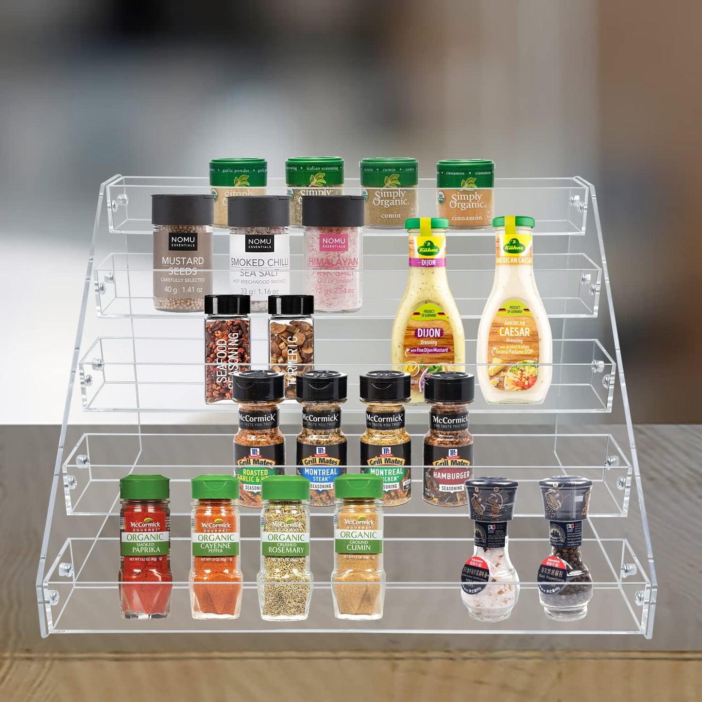 Spice Rack, Seasoning Organizer, Clear Acrylic Vertical Shelves Organizer Countertop, Kitchen Organization & Storage