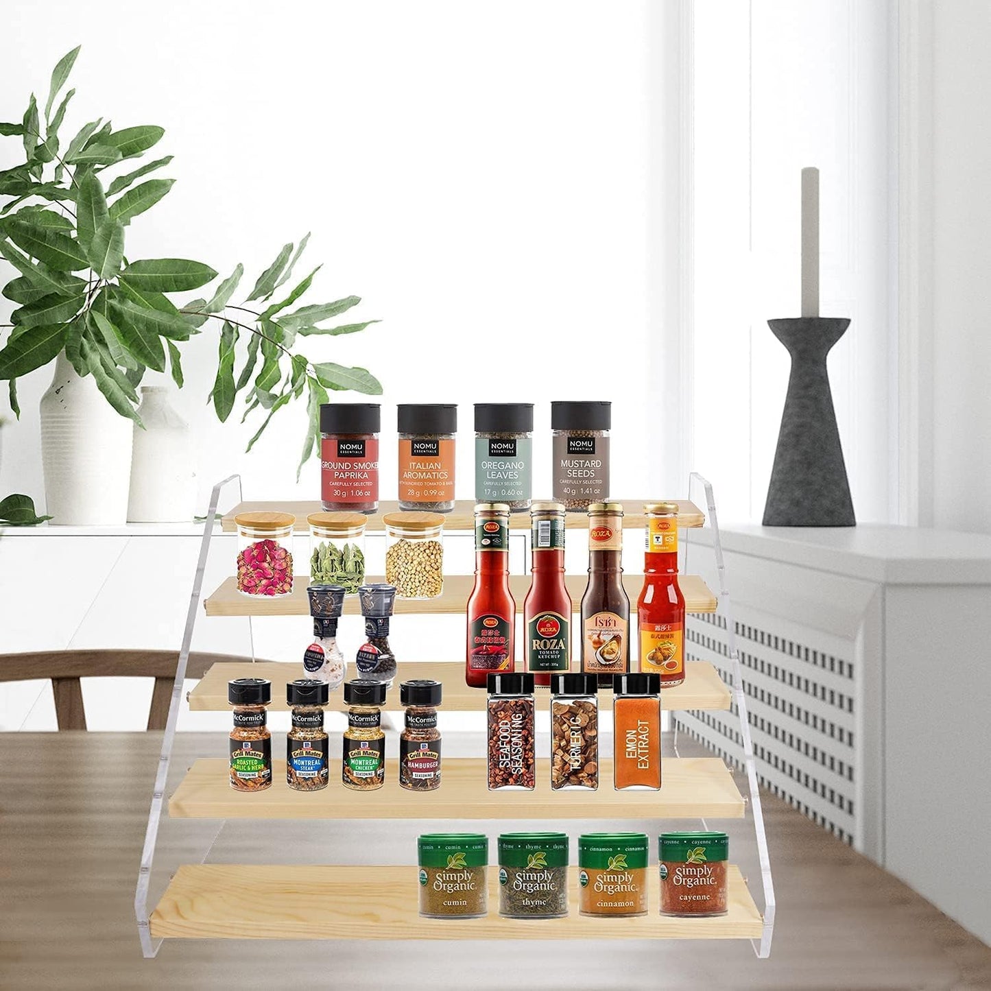 Spice Rack, Seasoning Organizer, Clear Acrylic Vertical Shelves Organizer Countertop, Kitchen Organization & Storage
