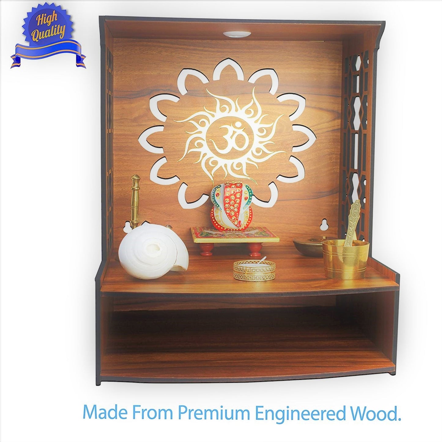 Mangal Beautiful Wooden Pooja Stand for Home/Mandir for Home/Temple for Home and Office/Puja Mandir for Home and Office Wall with LED Spot Light/Product