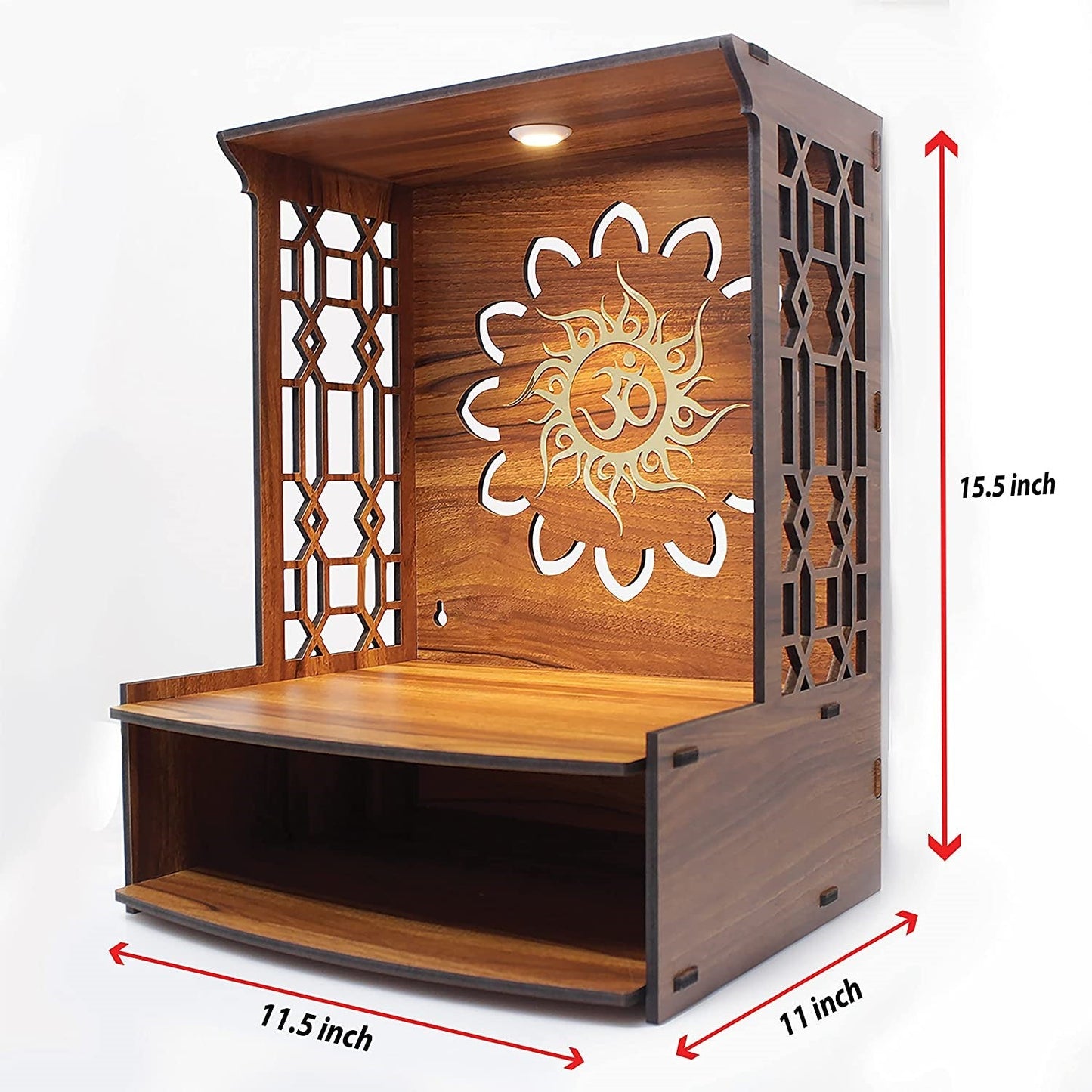 Mangal Beautiful Wooden Pooja Stand for Home/Mandir for Home/Temple for Home and Office/Puja Mandir for Home and Office Wall with LED Spot Light/Product