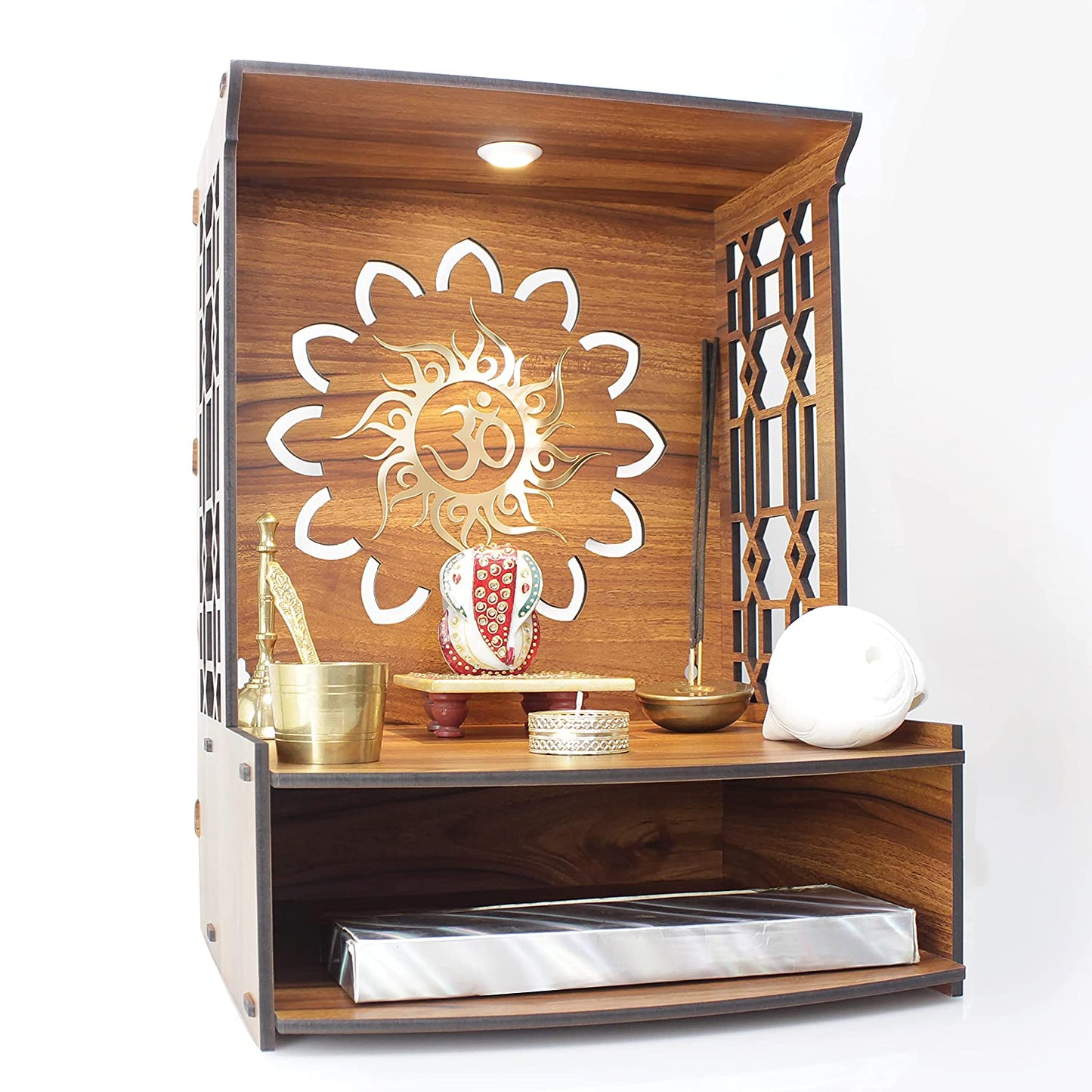 Mangal Beautiful Wooden Pooja Stand for Home/Mandir for Home/Temple for Home and Office/Puja Mandir for Home and Office Wall with LED Spot Light/Product