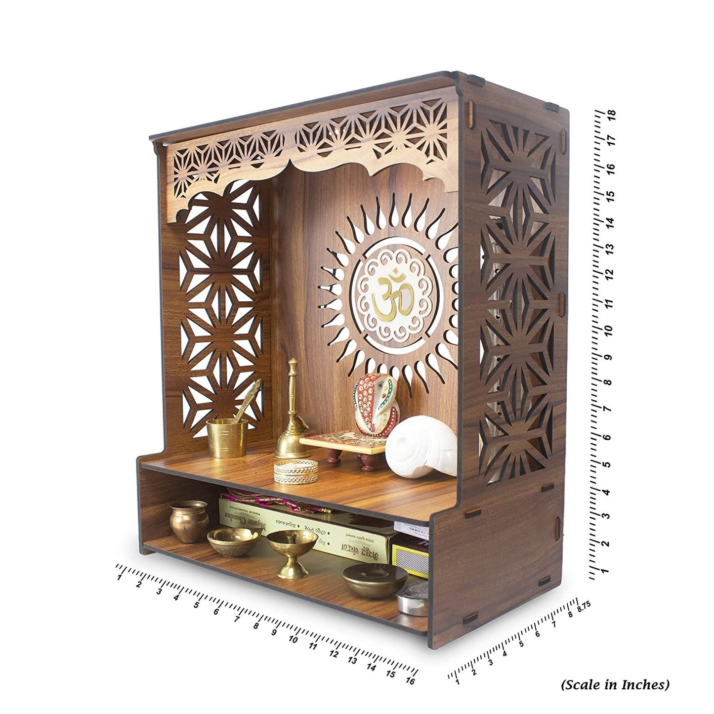 Shree Beautiful Wooden Pooja Stand for Home/Mandir for Home/Temple for Home and Office/Puja Mandir for Home and Office Wall with LED Spot Light/Product