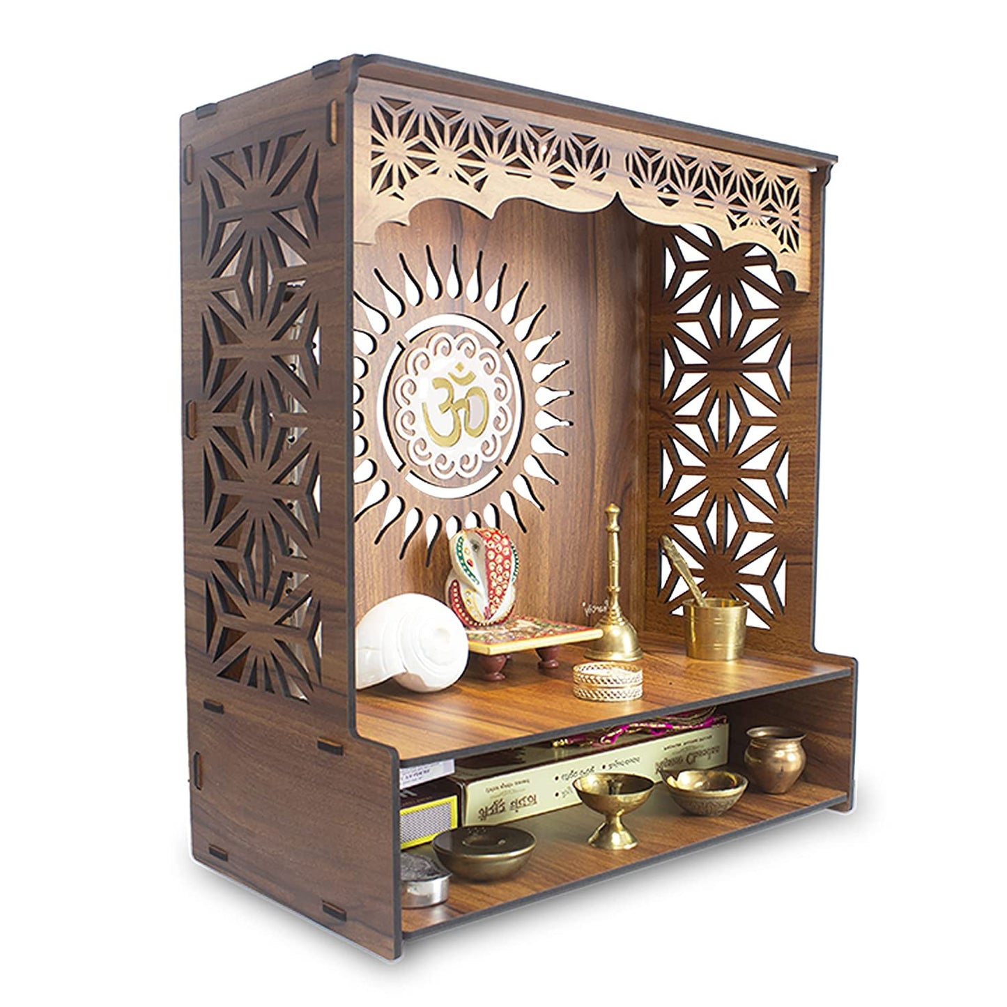 Shree Beautiful Wooden Pooja Stand for Home/Mandir for Home/Temple for Home and Office/Puja Mandir for Home and Office Wall with LED Spot Light/Product