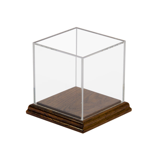 Acrylic Display Box 4 x 4 x 4 with Solid Hardwood Base