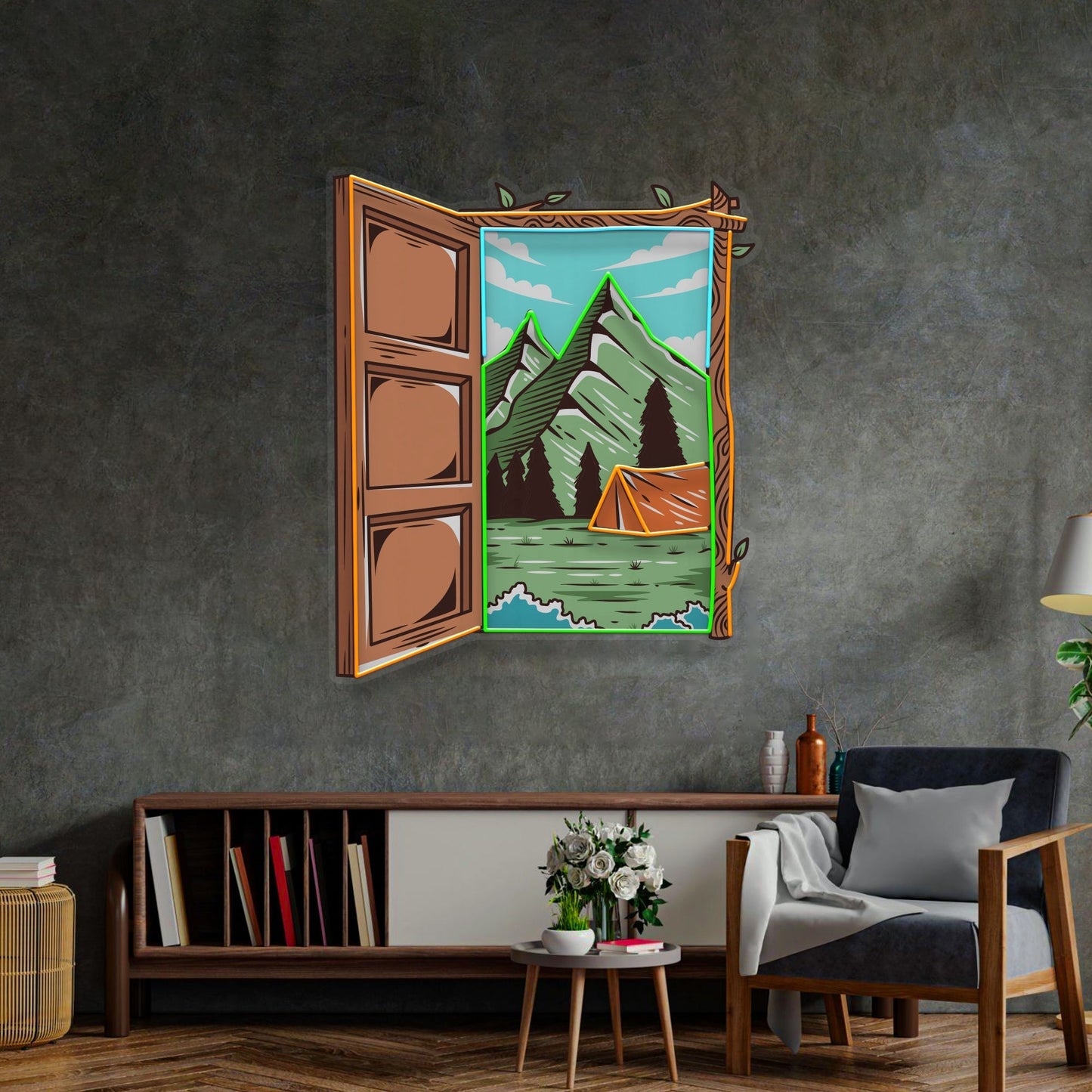 Camping on Hills LED Neon Sign Light Pop Art