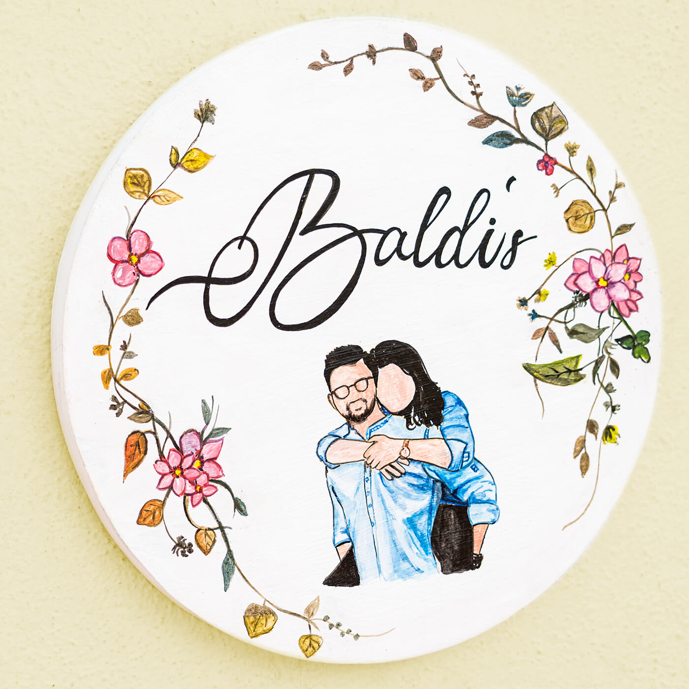 Personalized Photo Based Character Sketch Nameboard - Circle