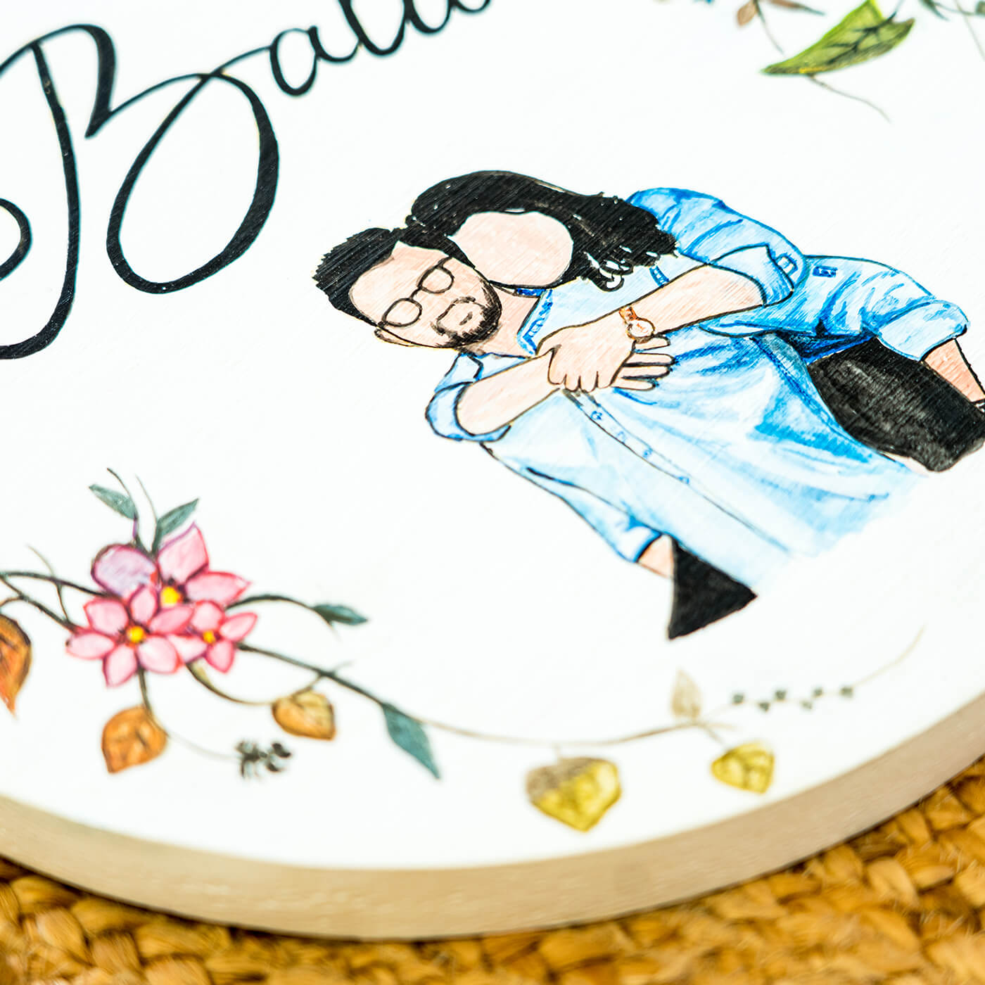 Personalized Photo Based Character Sketch Nameboard - Circle