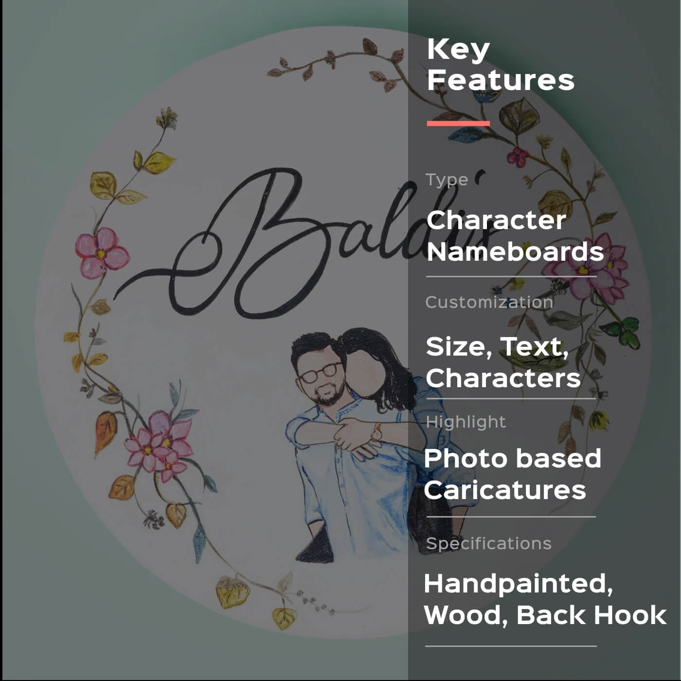 Personalized Photo Based Character Sketch Nameboard - Circle