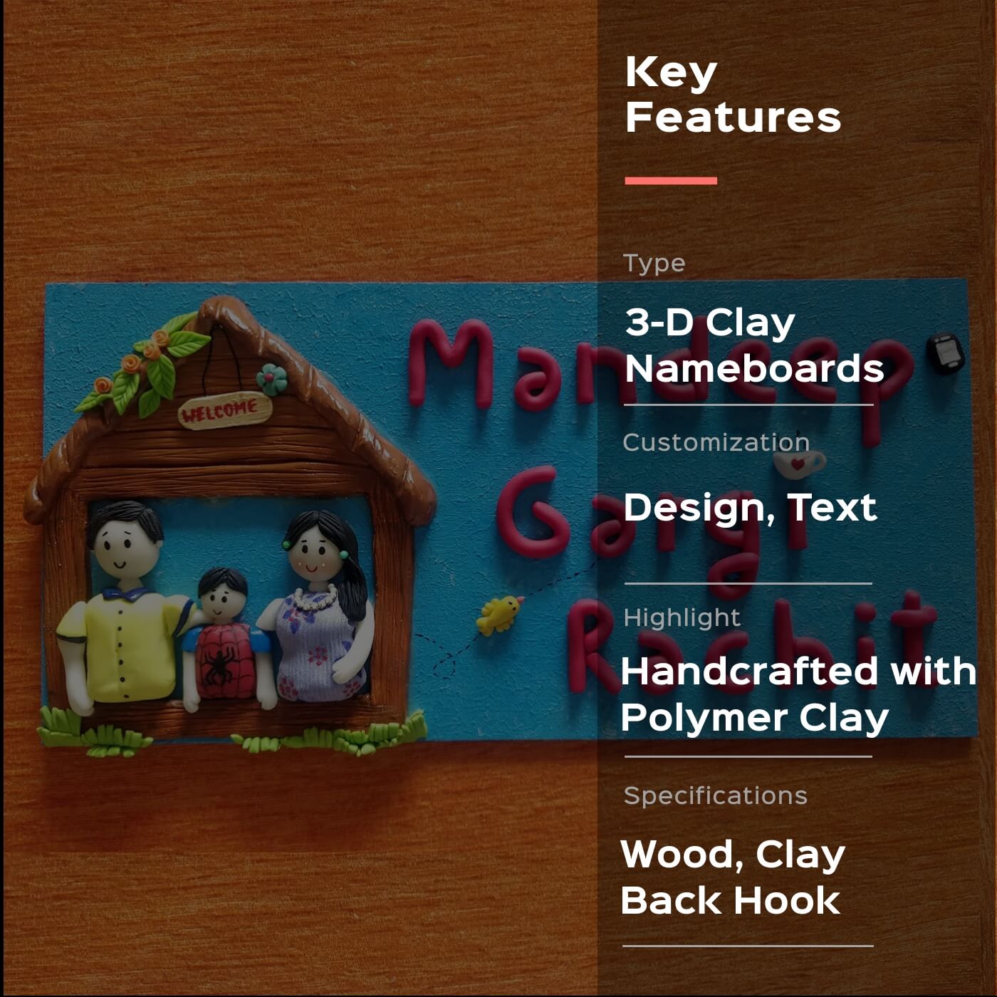 Clay Nameplate for Family - Three Characters