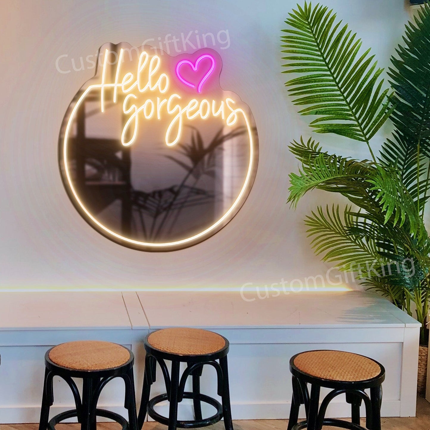Hello Gorgeous Neon Sign Custom, Neon Sign Light Home Decor, Light up Mirror Wall Decor, Floor Neon Sign, Led Sigs Personalized Gifts
