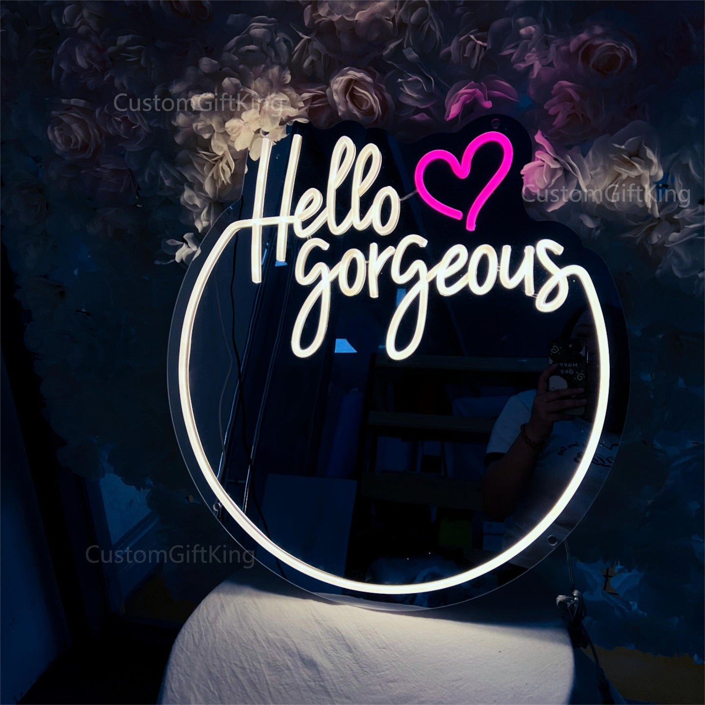 Hello Gorgeous Neon Sign Custom, Neon Sign Light Home Decor, Light up Mirror Wall Decor, Floor Neon Sign, Led Sigs Personalized Gifts