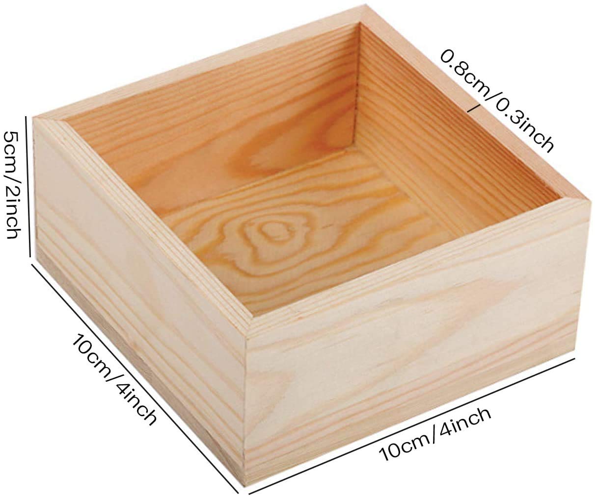 Wooden Box , Small Wood Square Storage Organizer Container Craft Box for Collectibles (4'' x 4'')