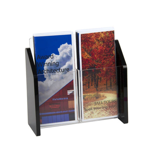 2 Pocket Tri Fold Pamphlet Holder Clear Acrylic with Black Sides