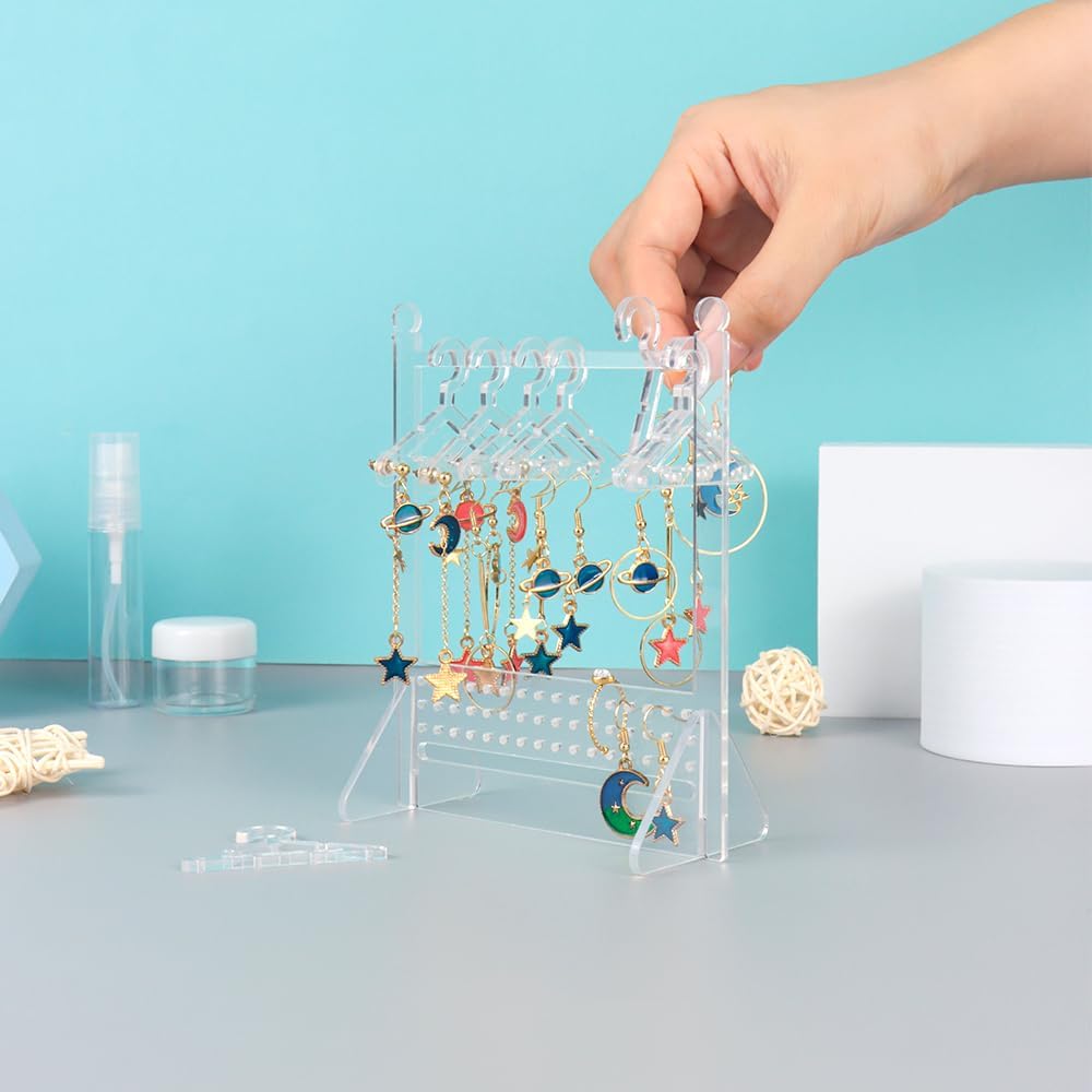 Earring Holder Stand Clear Acrylic Earrings Rack Mini Hangers Display Stand Jewelry Organizer Storage for Women Girls (Clear Earrings Rack)
