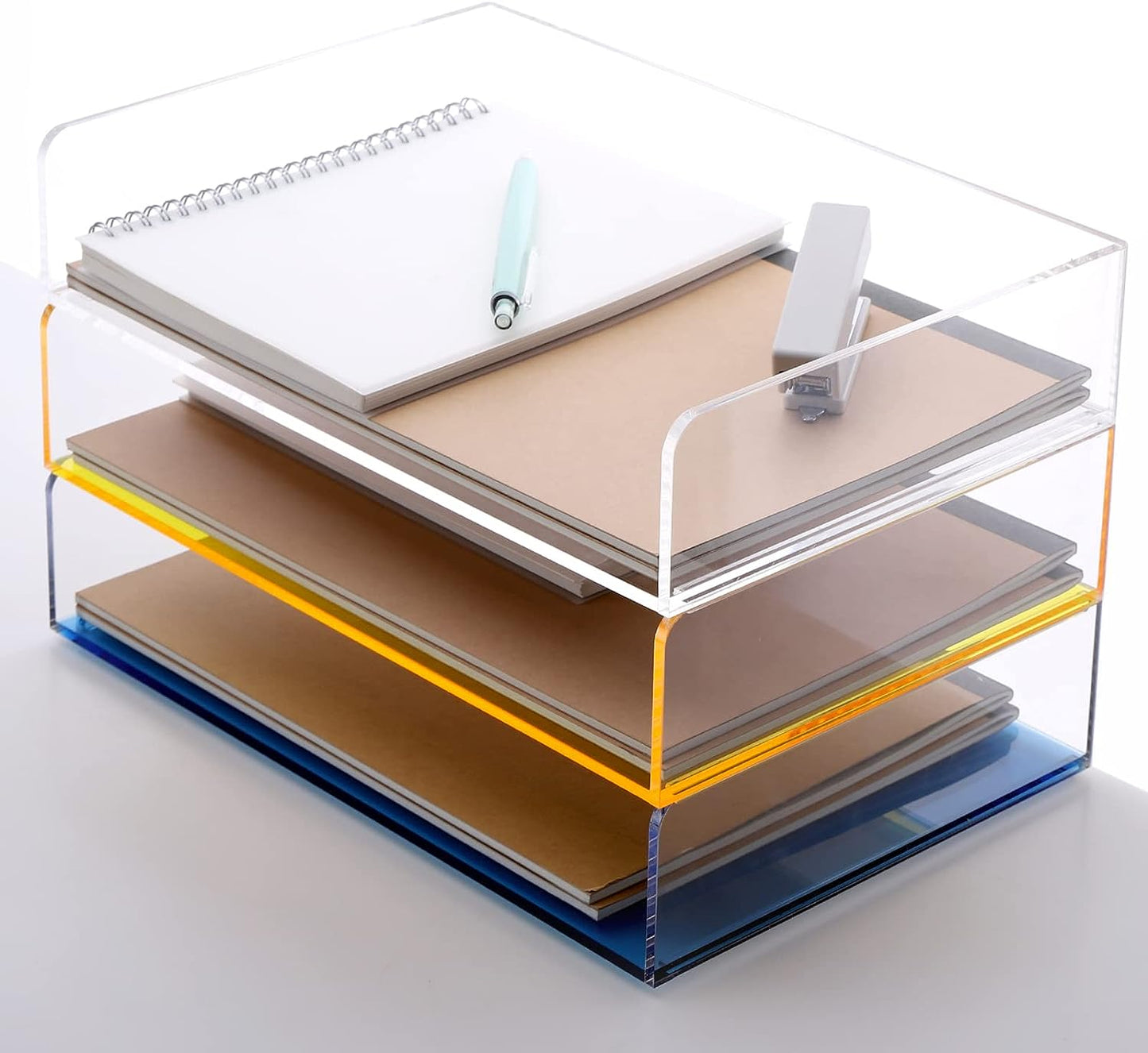 Acrylic Stackable Letter Tray Clear Paper Tray Desk Organizer 4-Tier Desk File Organizer Paper Sorter Holder Document Shelf Tray for Letter/A4,4-Pack
