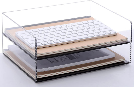 Acrylic Stackable Letter Tray Clear Paper Tray Desk Organizer 4-Tier Desk File Organizer Paper Sorter Holder Document Shelf Tray for Letter/A4,4-Pack