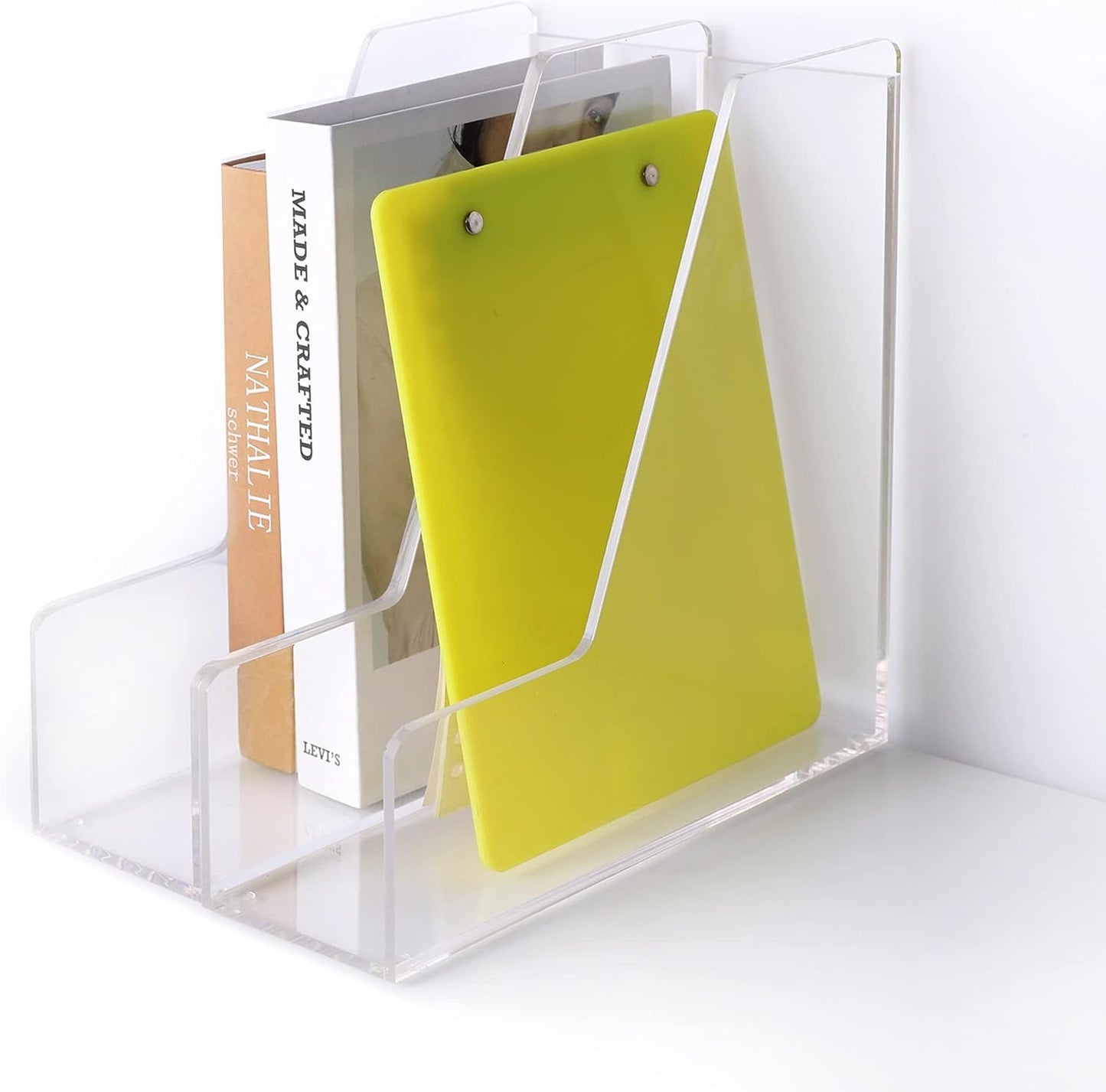 Magazine Holder, Clear Acrylic Desk Organizers, File Organizer for Desk, Magazine Rack- Desktop Book Storage -Independent Vertical 1 Space-2 Pack