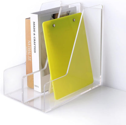 Magazine Holder, Clear Acrylic Desk Organizers, File Organizer for Desk, Magazine Rack- Desktop Book Storage -Independent Vertical 1 Space-2 Pack