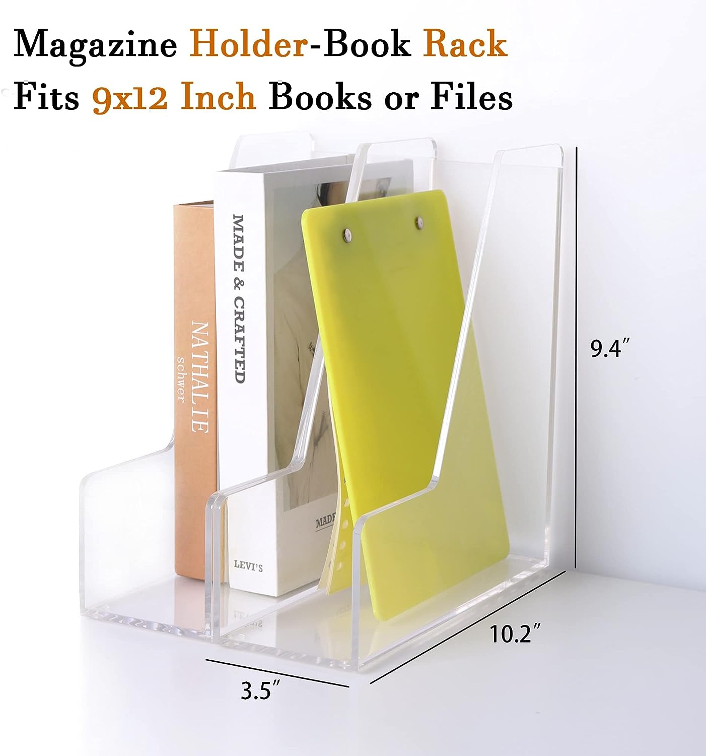 Magazine Holder, Clear Acrylic Desk Organizers, File Organizer for Desk, Magazine Rack- Desktop Book Storage -Independent Vertical 1 Space-2 Pack