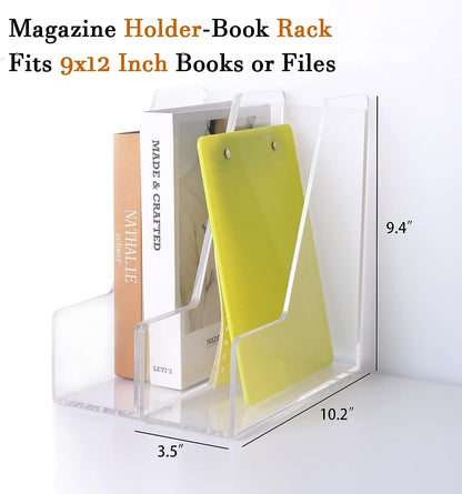 Magazine Holder, Clear Acrylic Desk Organizers, File Organizer for Desk, Magazine Rack- Desktop Book Storage -Independent Vertical 1 Space-2 Pack