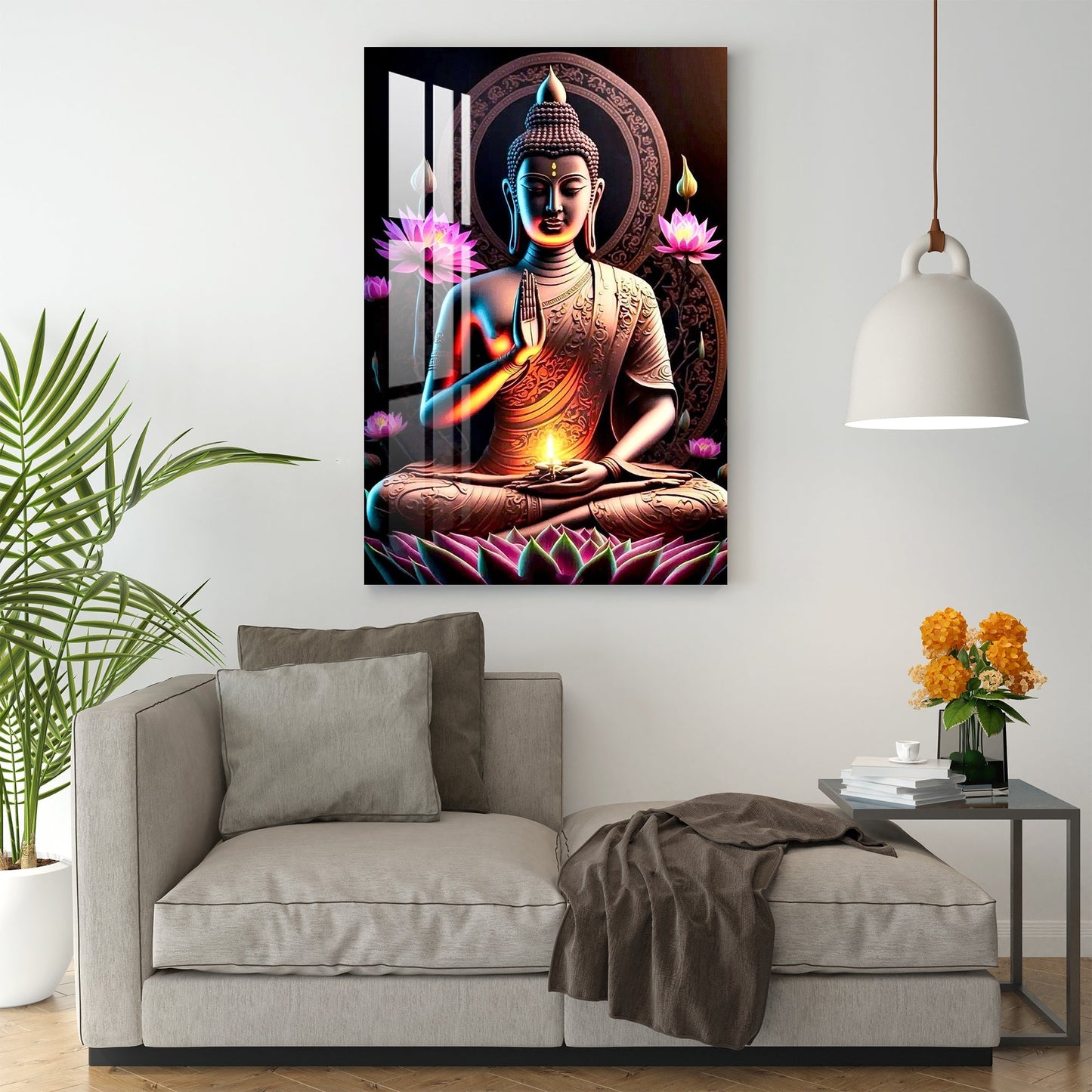 Buddha With Flowers Acrylic Wall Art