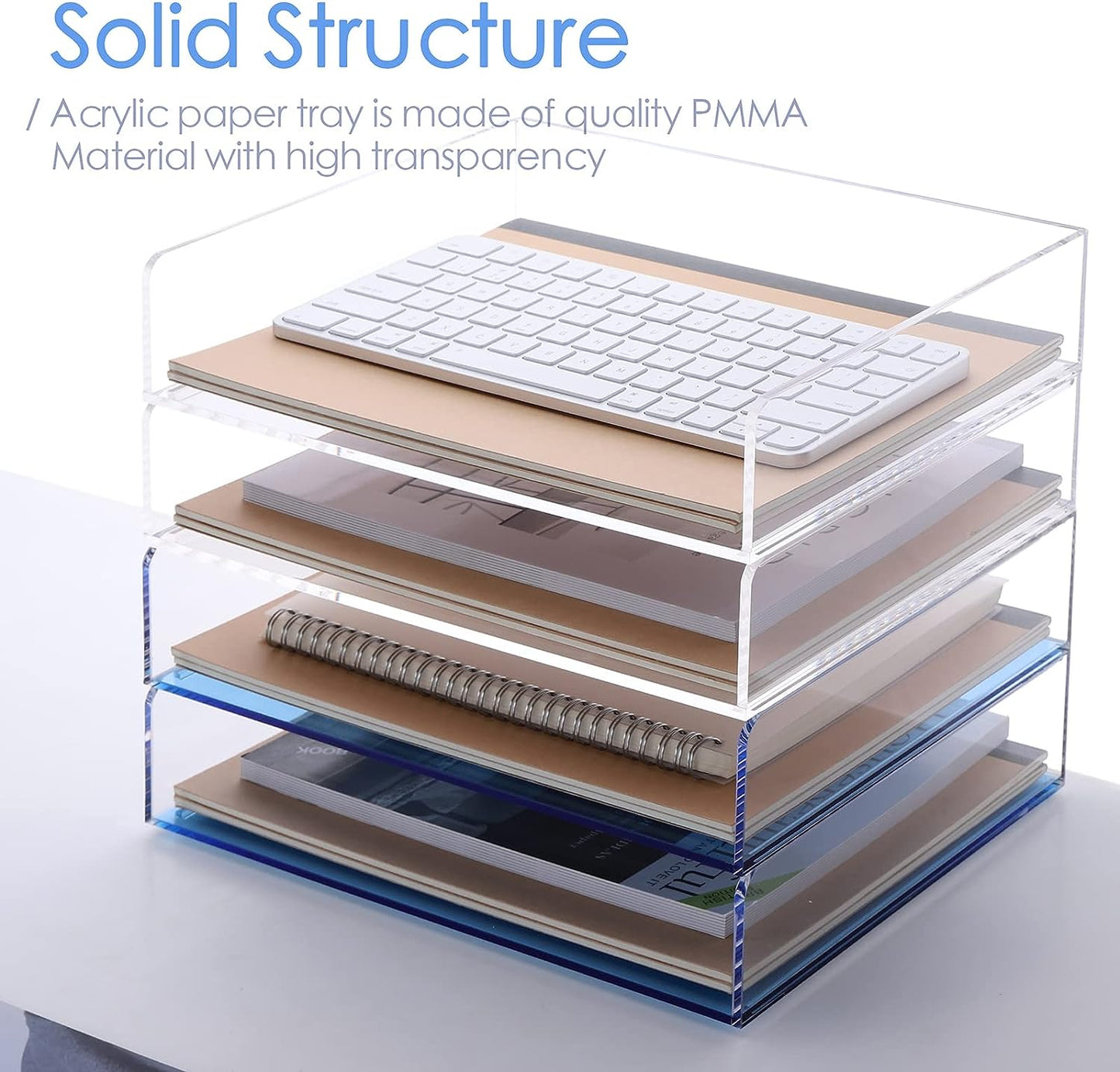 Acrylic Stackable Letter Tray Clear Paper Tray Desk Organizer 4-Tier Desk File Organizer Paper Sorter Holder Document Shelf Tray for Letter/A4,4-Pack