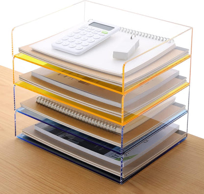 Acrylic Stackable Letter Tray Clear Paper Tray Desk Organizer 4-Tier Desk File Organizer Paper Sorter Holder Document Shelf Tray for Letter/A4,4-Pack