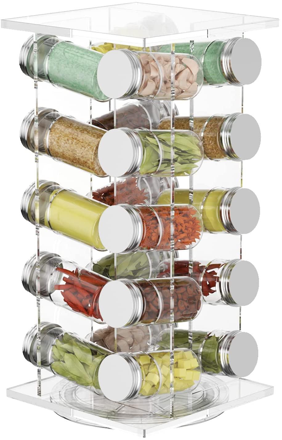 20 Jar Revolving Countertop Acrylic Spice Racks Organizer, Rotating Spice Rack