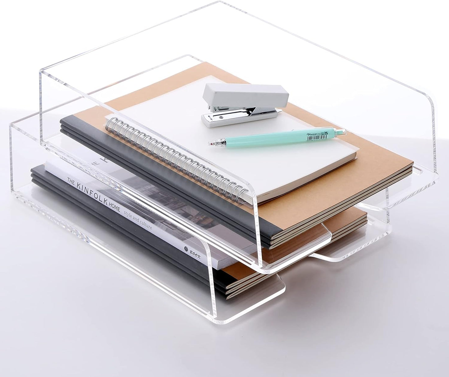 Magazine Holder, Clear Acrylic Desk Organizers, File Organizer for Desk, Magazine Rack- Desktop Book Storage -Independent Vertical 1 Space-2 Pack